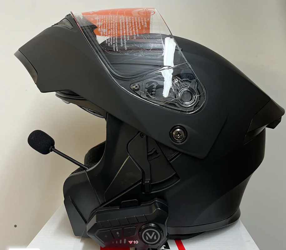 BFR Modular Motorcycle Helmet – Black, with Built-In Light & Bluetooth