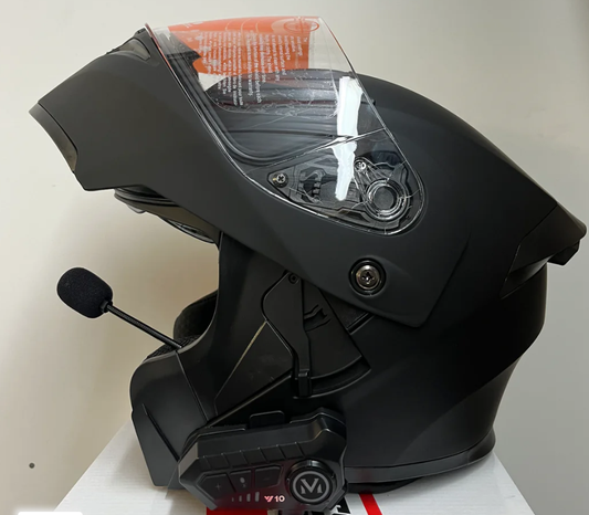 BFR Modular Motorcycle Helmet – Black, with Built-In Light & Bluetooth